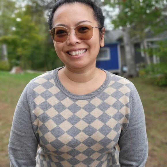 Vintage Liz Claiborne Cotton Peach Grey Argyle Academia Neutral Sweater small - Picture 2 of 6